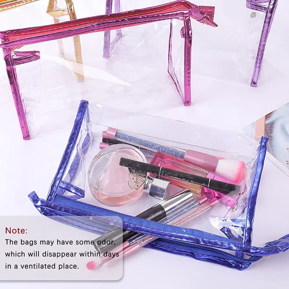 12 Pcs Portable Transparent Cosmetic Bags, Clear Waterproof Makeup Bags with Handle, PVC Travel Toiletry Bags Pouches, Clear Pencil Cases, Stationary Organizers(Black)