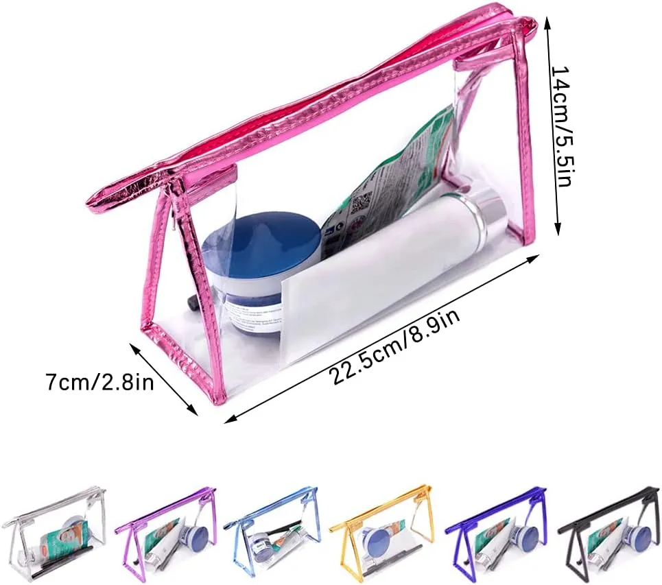 12 Pcs Portable Transparent Cosmetic Bags, Clear Waterproof Makeup Bags with Handle, PVC Travel Toiletry Bags Pouches, Clear Pencil Cases, Stationary Organizers(Black)