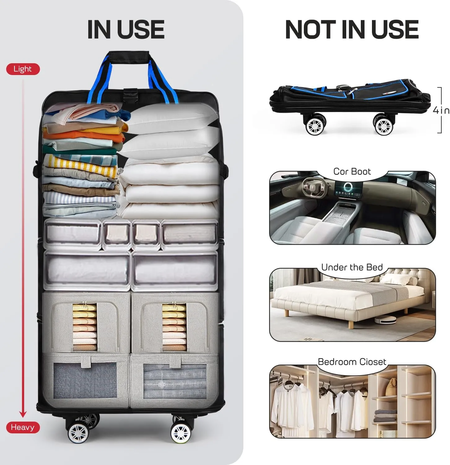 30''Rolling Duffle Bag with Wheels-Expandable Duffle Bag for Travel-Waterproof Suitcase-Weekend Bags#Black-Blue