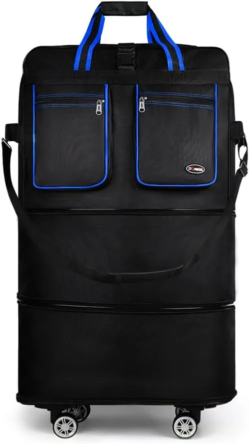 30''Rolling Duffle Bag with Wheels-Expandable Duffle Bag for Travel-Waterproof Suitcase-Weekend Bags#Black-Blue