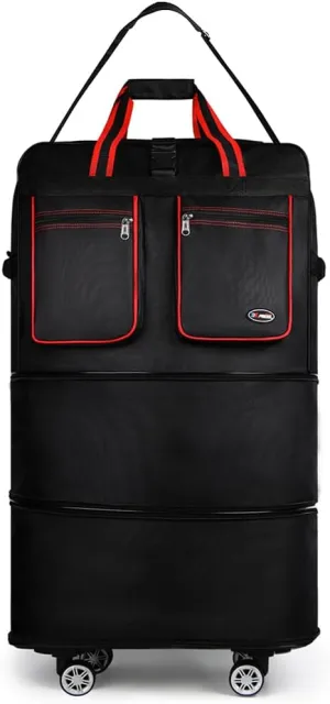 30''Rolling Duffle Bag with Wheels-Expandable Duffle Bag for Travel-Waterproof Suitcase-Weekend Bags#Black-Red