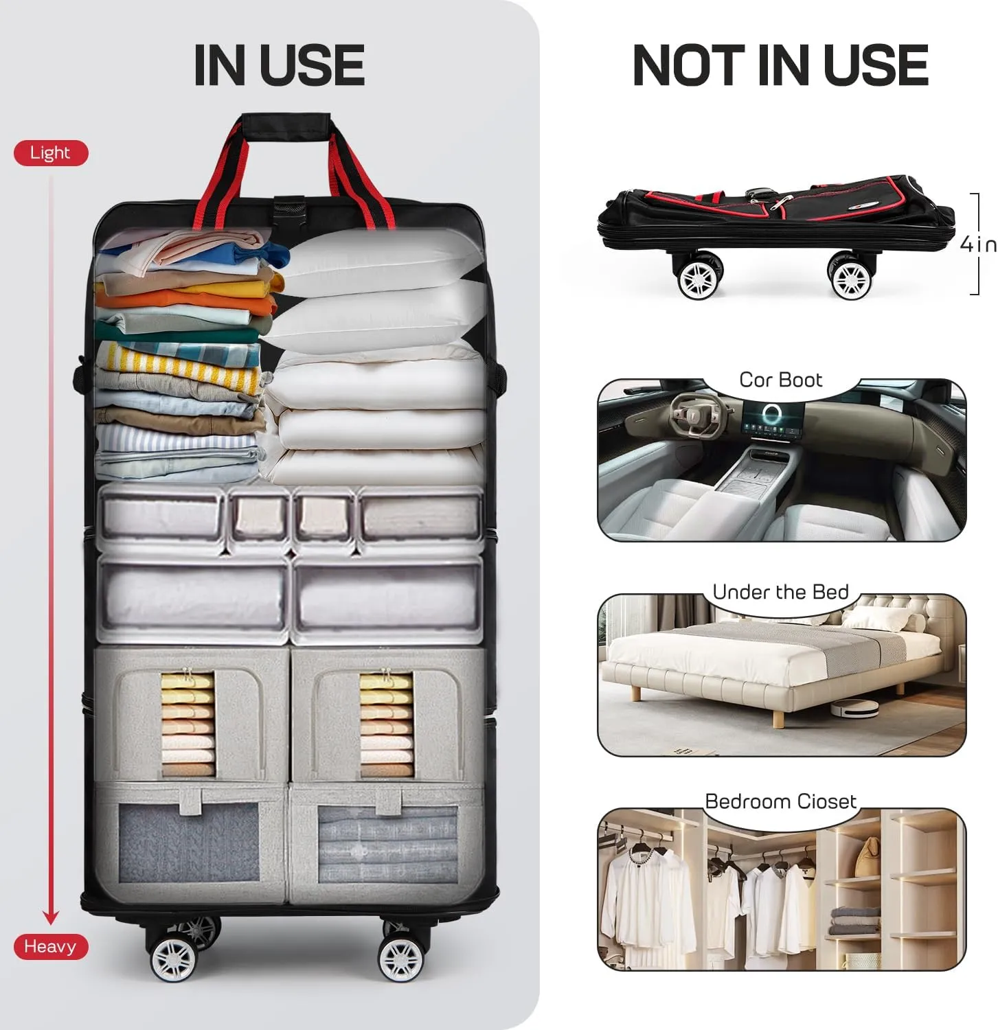 30''Rolling Duffle Bag with Wheels-Expandable Duffle Bag for Travel-Waterproof Suitcase-Weekend Bags#Black-Red