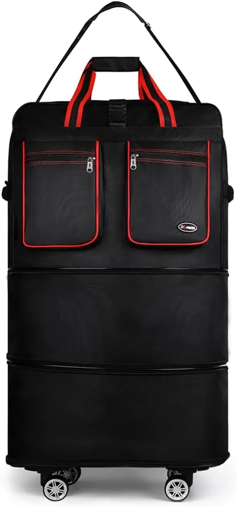 30''Rolling Duffle Bag with Wheels-Expandable Duffle Bag for Travel-Waterproof Suitcase-Weekend Bags#Black-Red
