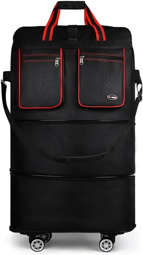 30''Rolling Duffle Bag with Wheels-Expandable Duffle Bag for Travel-Waterproof Suitcase-Weekend Bags#Black-Red
