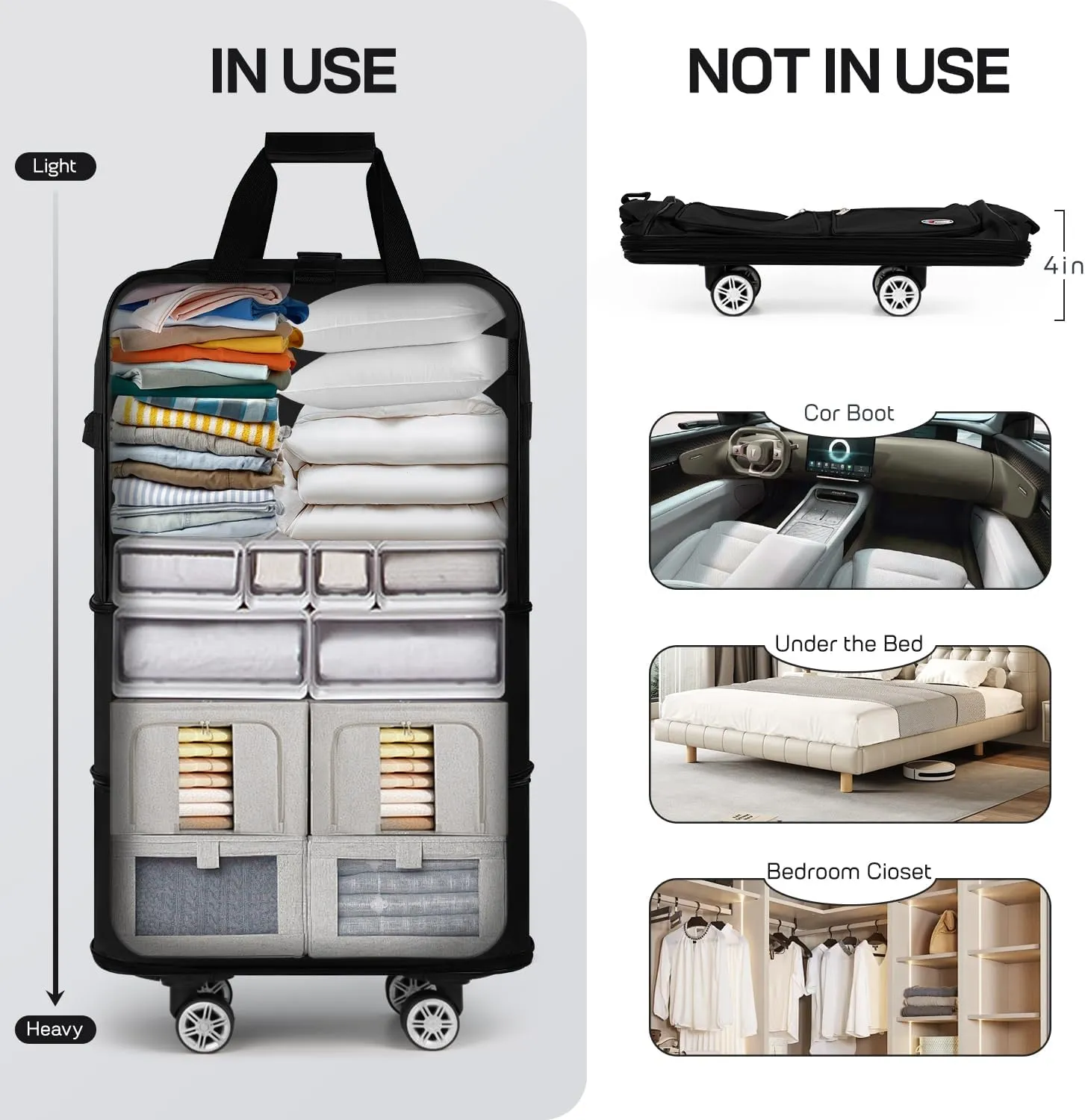 30''Rolling Duffle Bag with Wheels-Expandable Duffle Bag for Travel-Waterproof Suitcase-Weekend Bags#Black
