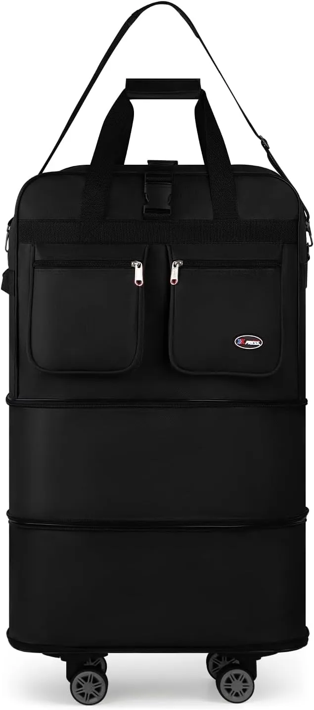 30''Rolling Duffle Bag with Wheels-Expandable Duffle Bag for Travel-Waterproof Suitcase-Weekend Bags#Black