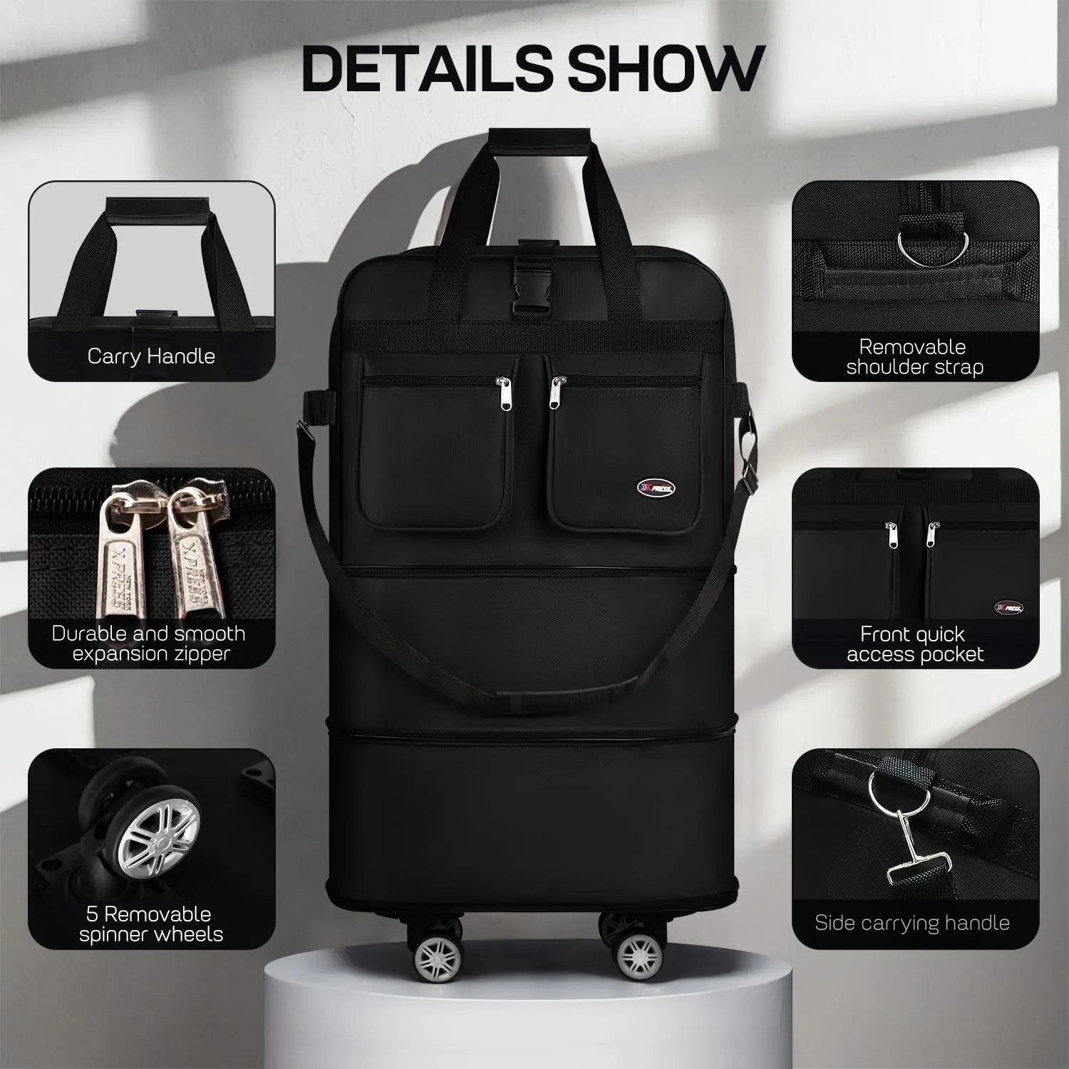 30''Rolling Duffle Bag with Wheels-Expandable Duffle Bag for Travel-Waterproof Suitcase-Weekend Bags#Black