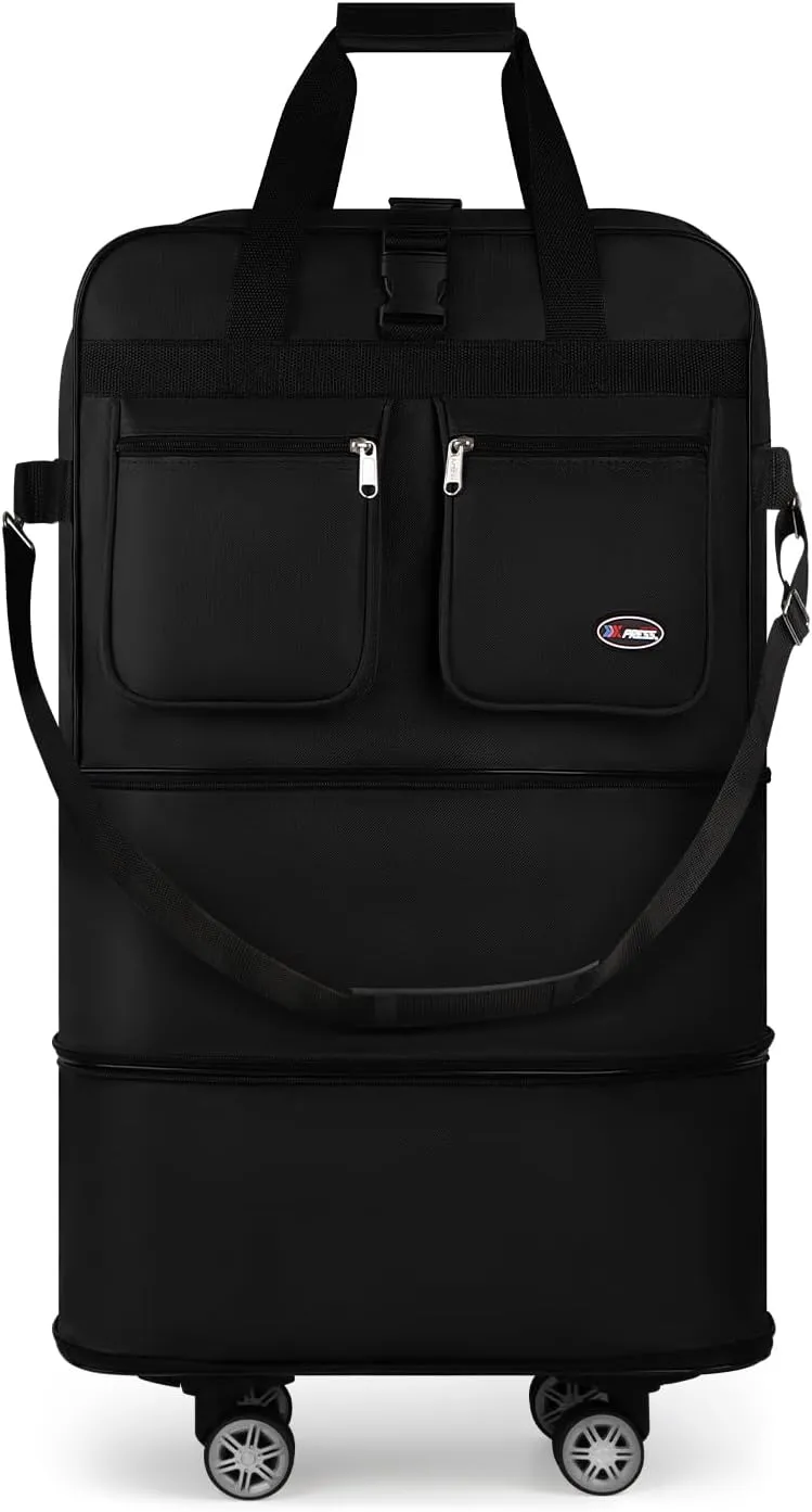 30''Rolling Duffle Bag with Wheels-Expandable Duffle Bag for Travel-Waterproof Suitcase-Weekend Bags#Black
