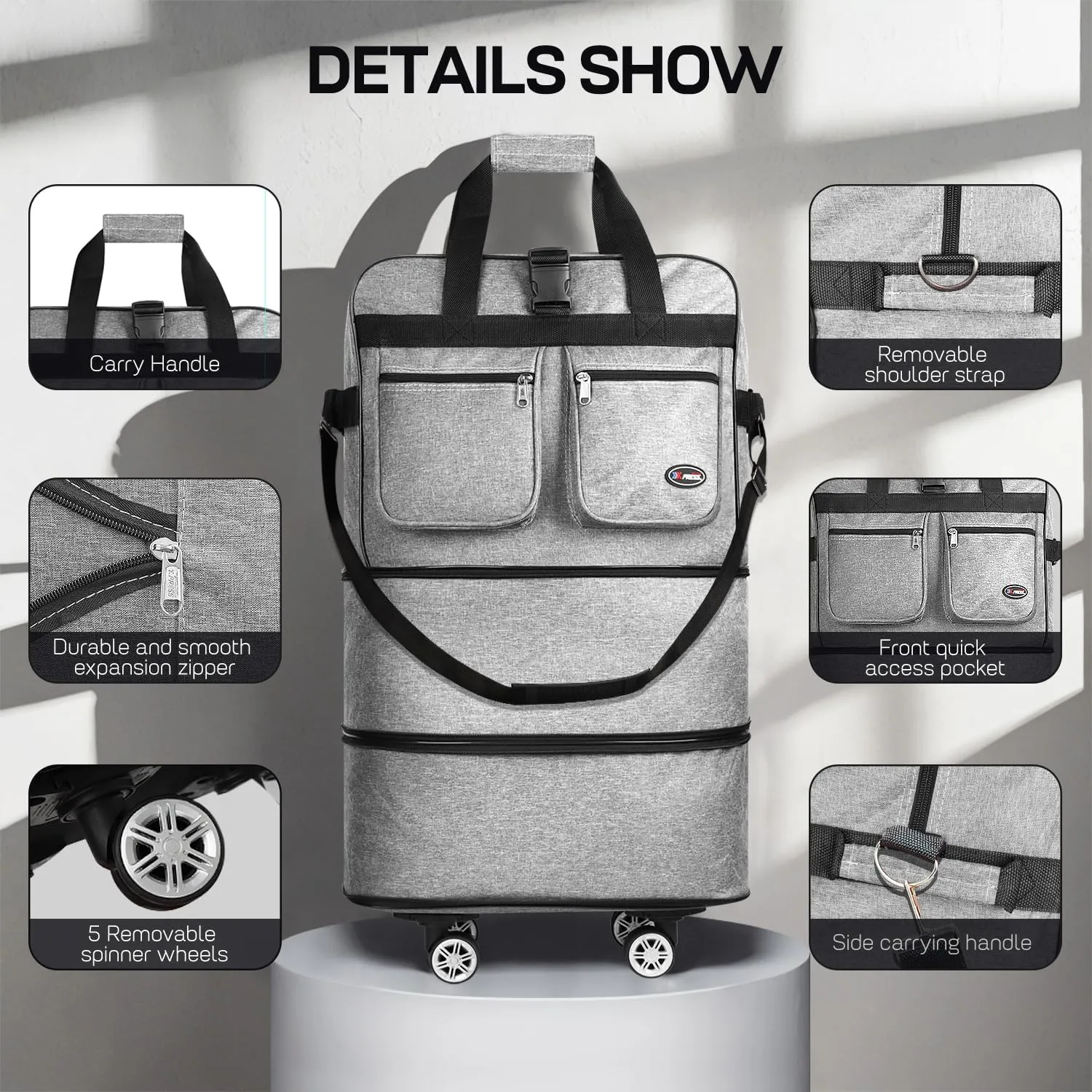 30''Rolling Duffle Bag with Wheels-Expandable Duffle Bag for Travel-Waterproof Suitcase-Weekend Bags#Grey