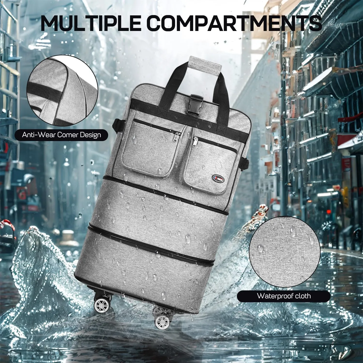 30''Rolling Duffle Bag with Wheels-Expandable Duffle Bag for Travel-Waterproof Suitcase-Weekend Bags#Grey