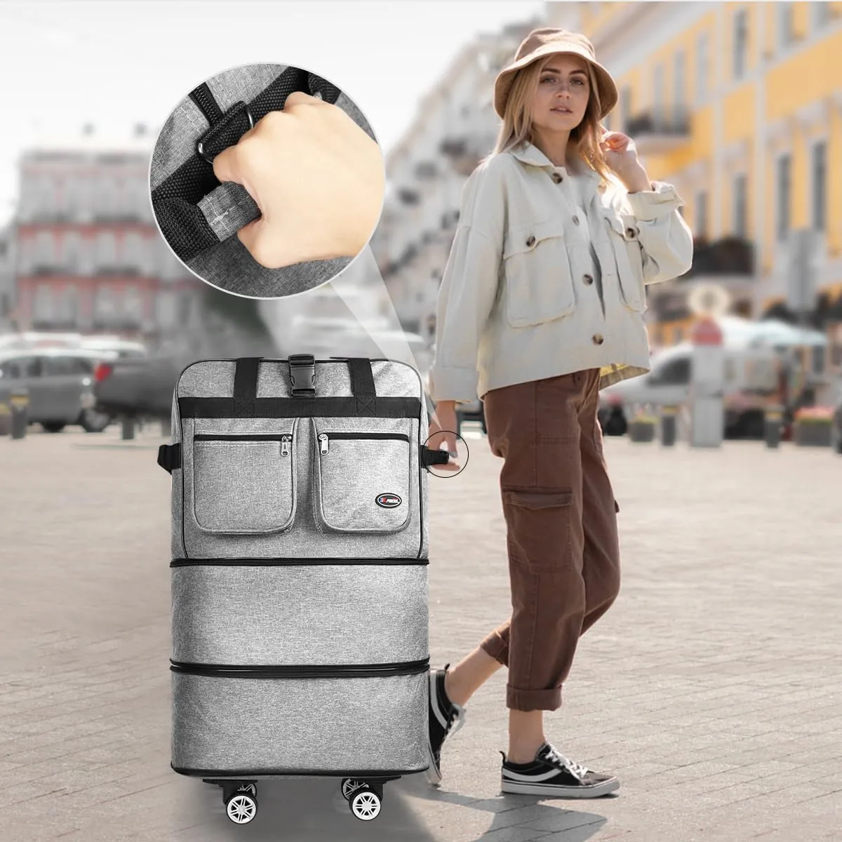 30''Rolling Duffle Bag with Wheels-Expandable Duffle Bag for Travel-Waterproof Suitcase-Weekend Bags#Grey