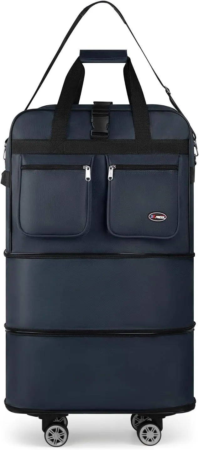 30''Rolling Duffle Bag with Wheels-Expandable Duffle Bag for Travel-Waterproof Suitcase-Weekend Bags#Navy