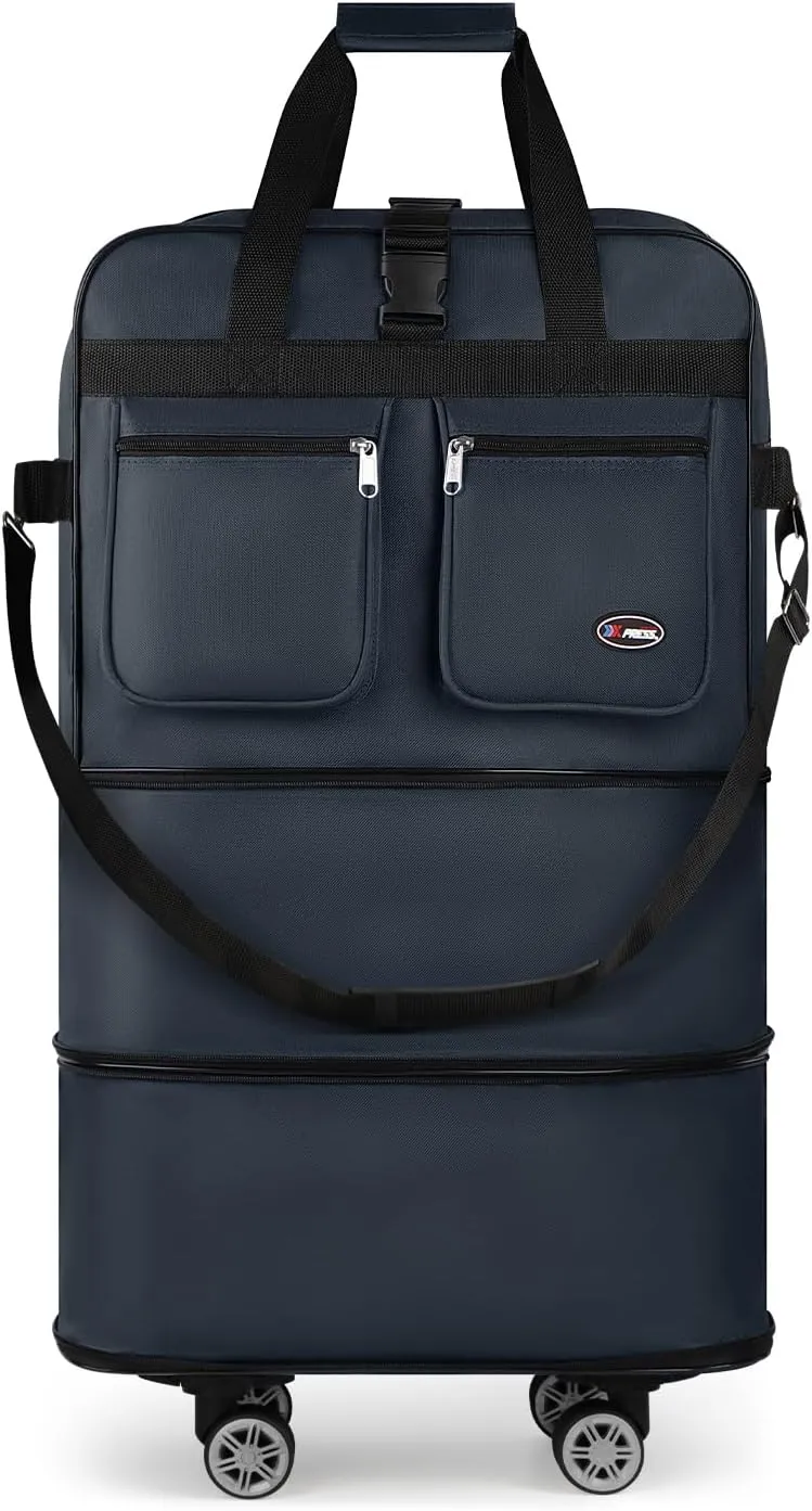 30''Rolling Duffle Bag with Wheels-Expandable Duffle Bag for Travel-Waterproof Suitcase-Weekend Bags#Navy