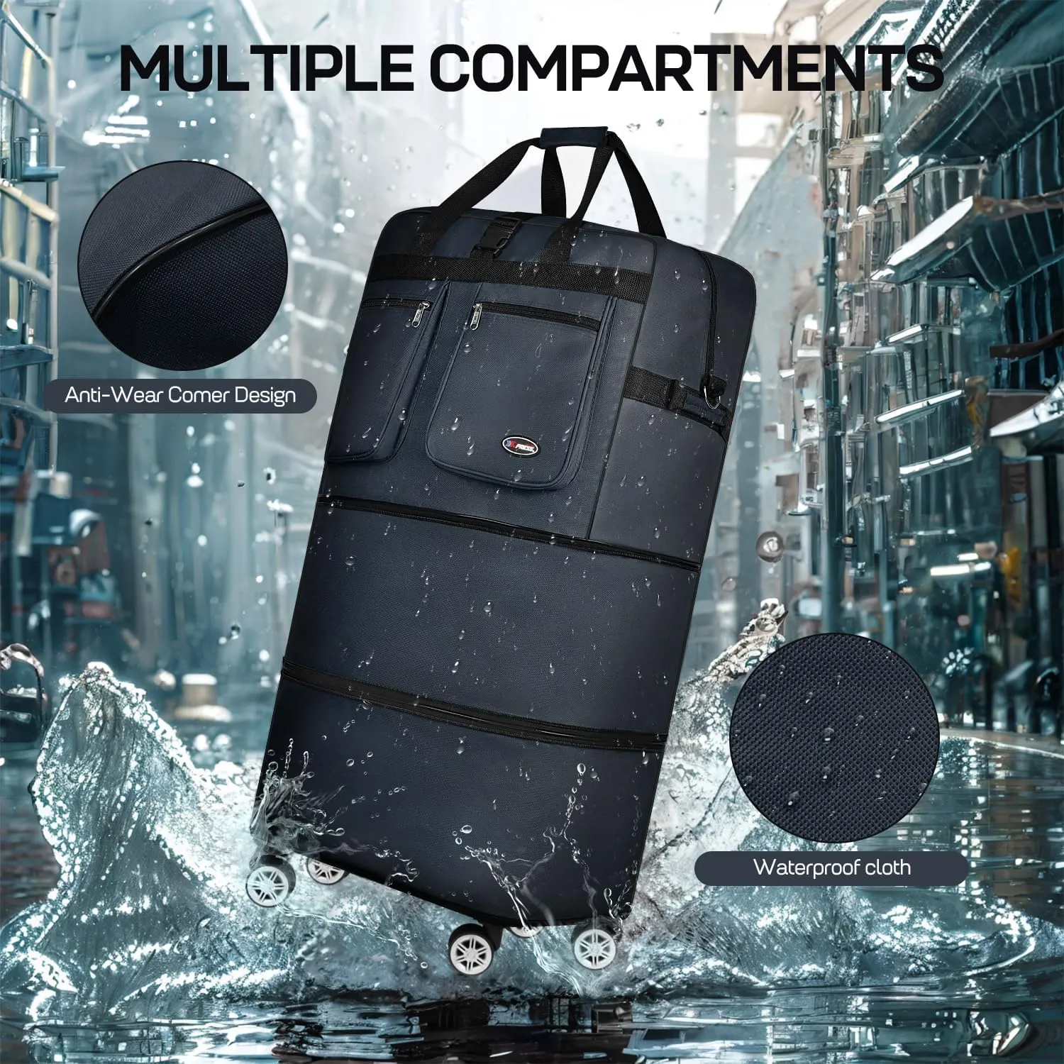 30''Rolling Duffle Bag with Wheels-Expandable Duffle Bag for Travel-Waterproof Suitcase-Weekend Bags#Navy