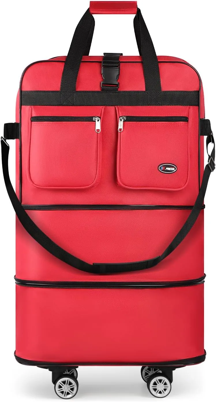 30''Rolling Duffle Bag with Wheels-Expandable Duffle Bag for Travel-Waterproof Suitcase-Weekend Bags#Red