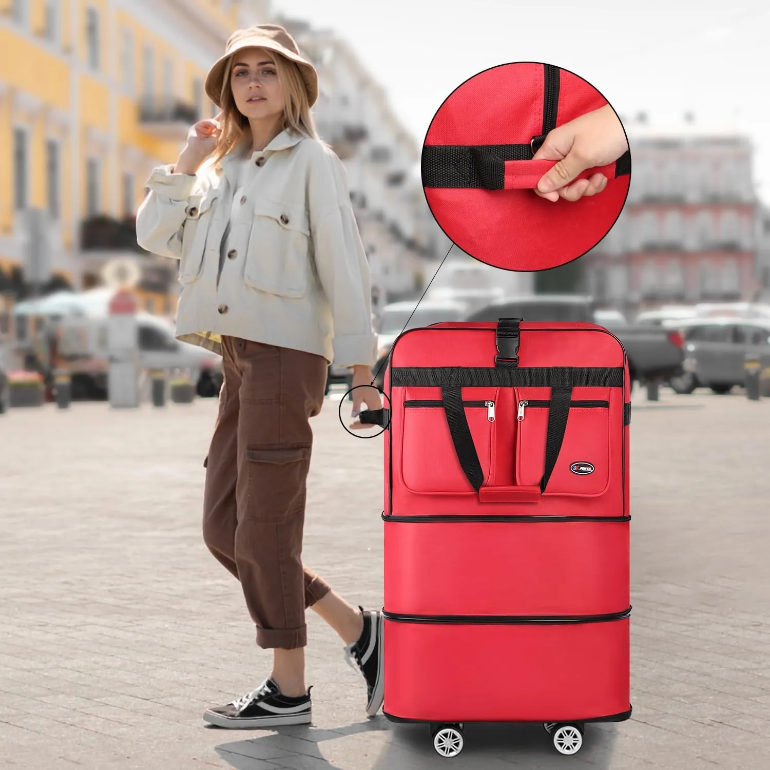30''Rolling Duffle Bag with Wheels-Expandable Duffle Bag for Travel-Waterproof Suitcase-Weekend Bags#Red