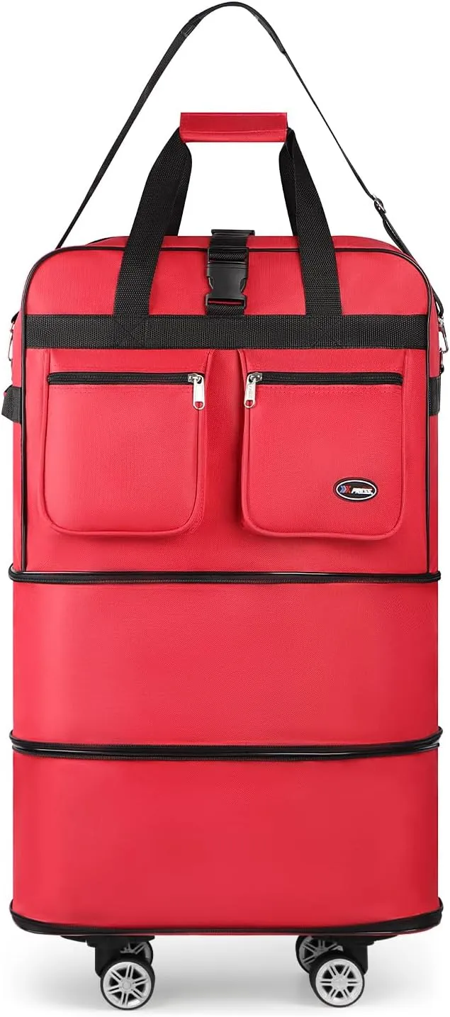 30''Rolling Duffle Bag with Wheels-Expandable Duffle Bag for Travel-Waterproof Suitcase-Weekend Bags#Red