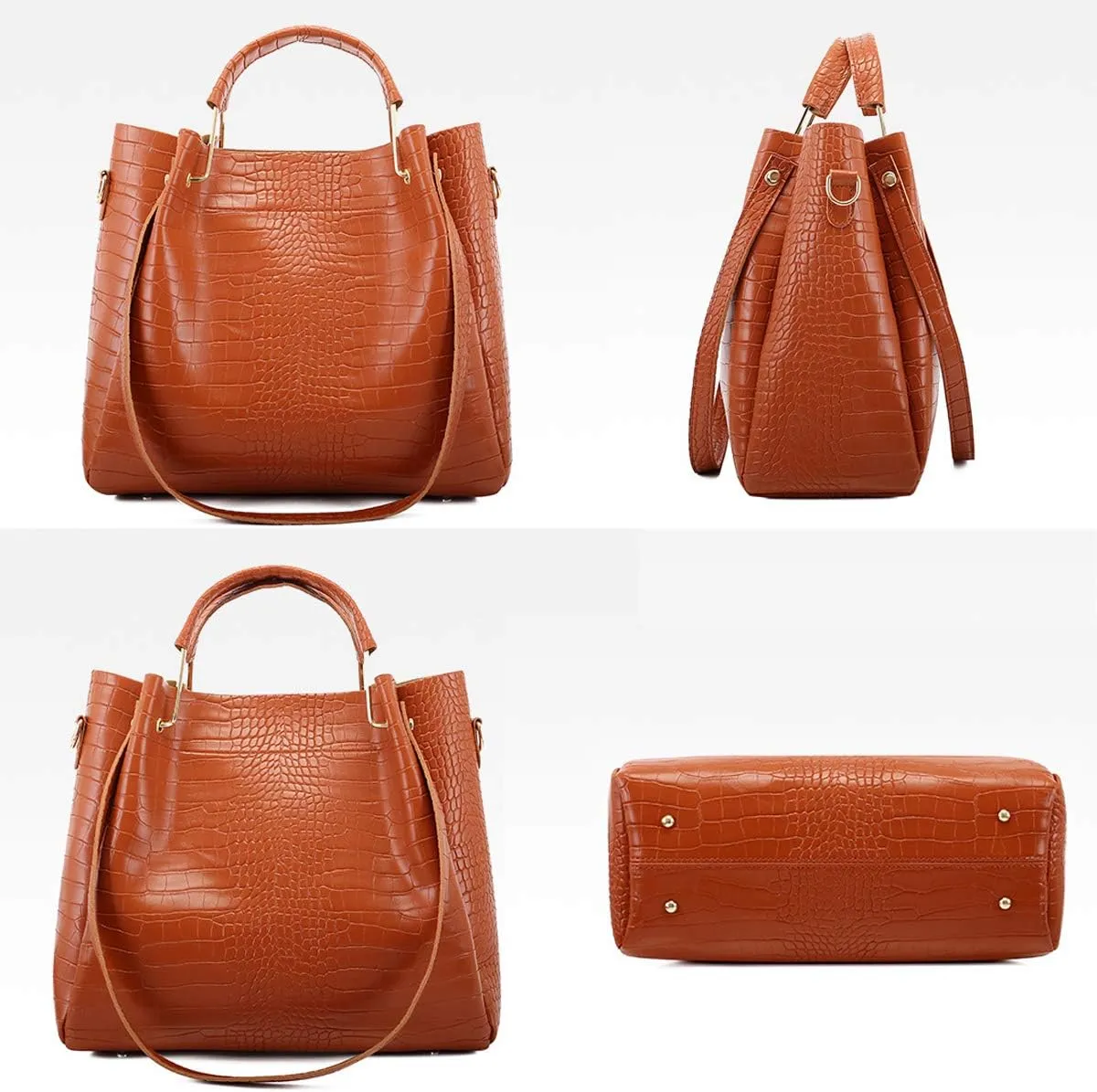 4 PCS HandbagS Set Women Totes Satchel Purse PU Top Handle Crossbody Shoulder Bag Clutch