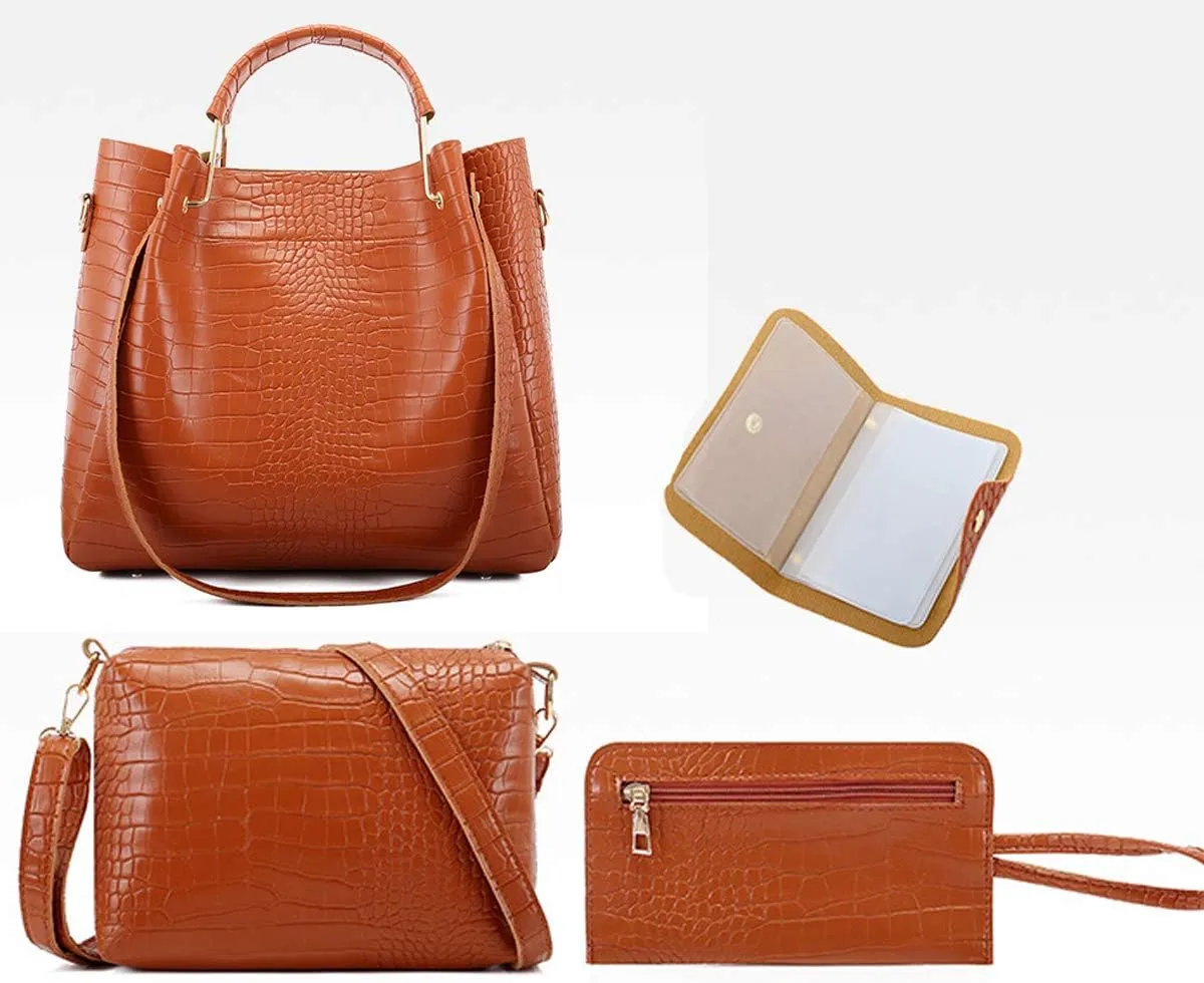 4 PCS HandbagS Set Women Totes Satchel Purse PU Top Handle Crossbody Shoulder Bag Clutch