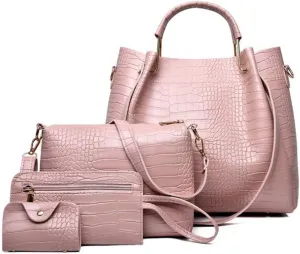 4 PCS HandbagS Set Women Totes Satchel Purse PU Top Handle Crossbody Shoulder Bag Clutch