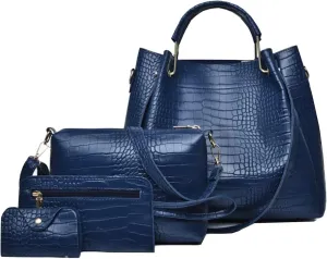 4 PCS HandbagS Set Women Totes Satchel Purse PU Top Handle Crossbody Shoulder Bag Clutch