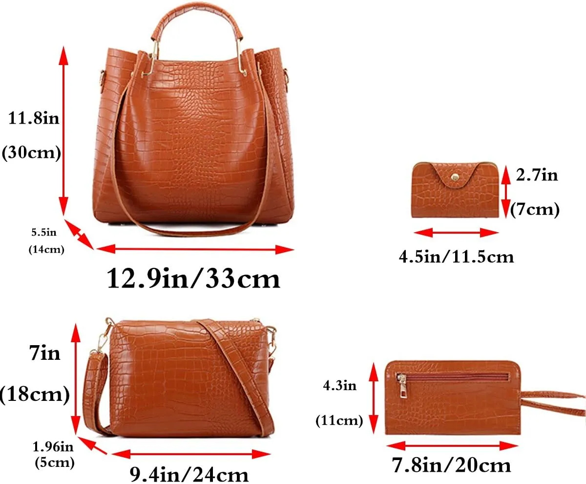 4 PCS HandbagS Set Women Totes Satchel Purse PU Top Handle Crossbody Shoulder Bag Clutch