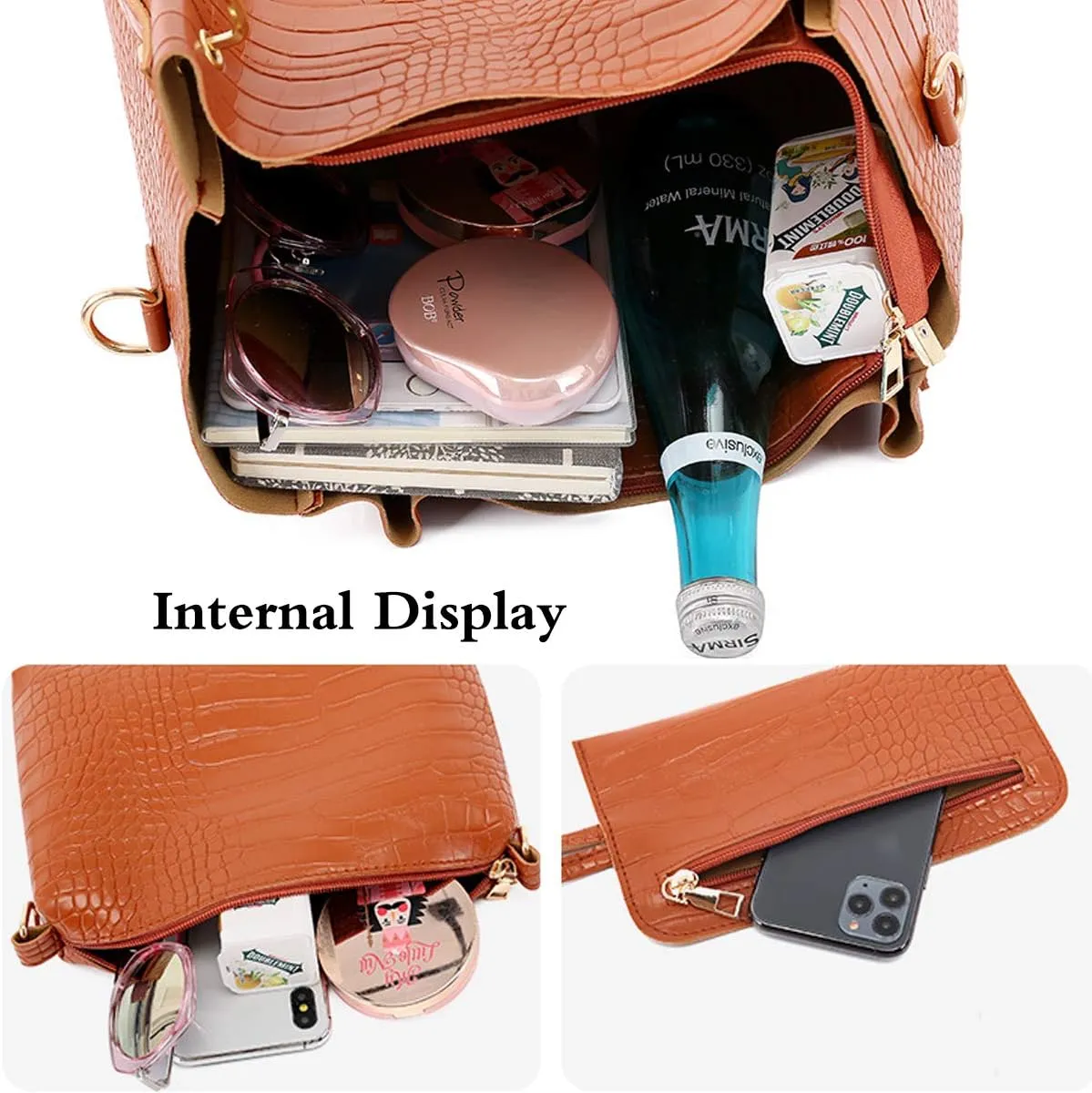 4 PCS HandbagS Set Women Totes Satchel Purse PU Top Handle Crossbody Shoulder Bag Clutch