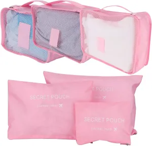 6pcs Luggage Organizer Bags, Nylon Cloth Packing Cubes for Travel Travel Organizer Bags Travel Compression Bags Traveling Bags for Women, Travel (Pink)