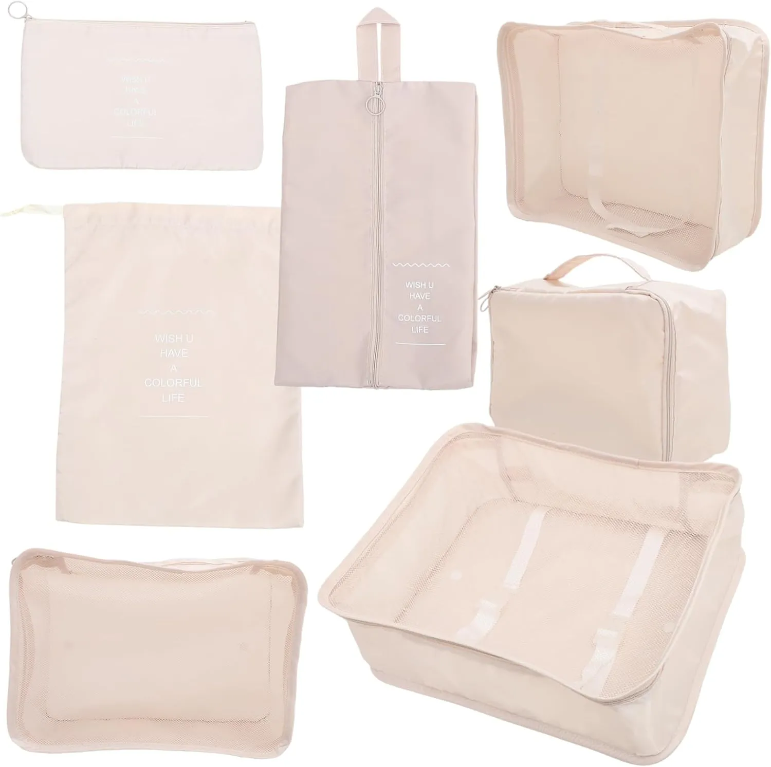 7-pc Suitcase Packing Cubes Set Travel Luggage Organizers for Clothing Toiletries Business Vacation Essentials