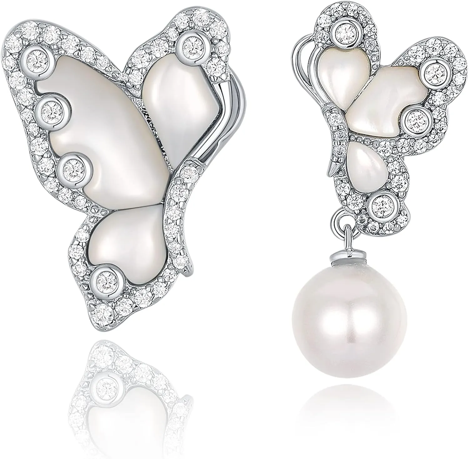 7mm Natural Shell Pearl Stud Earrings - Bridal Earrings - Stud Earrings For Women - Sterling Silver Earrings - Simulated Diamond Earrings - Birthday Gifts - Art Nouveau Jewelry - Hypoallergenic Earrings - Gifts For Mom - Baroque Pearl Earrings - Butterfly