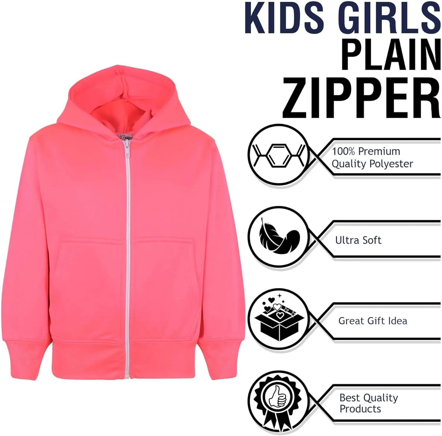 A2Z 4 Kids Kids Jacket Girls Boys Plain Fleece Hoodie Zip Up Style Zipper 5-13