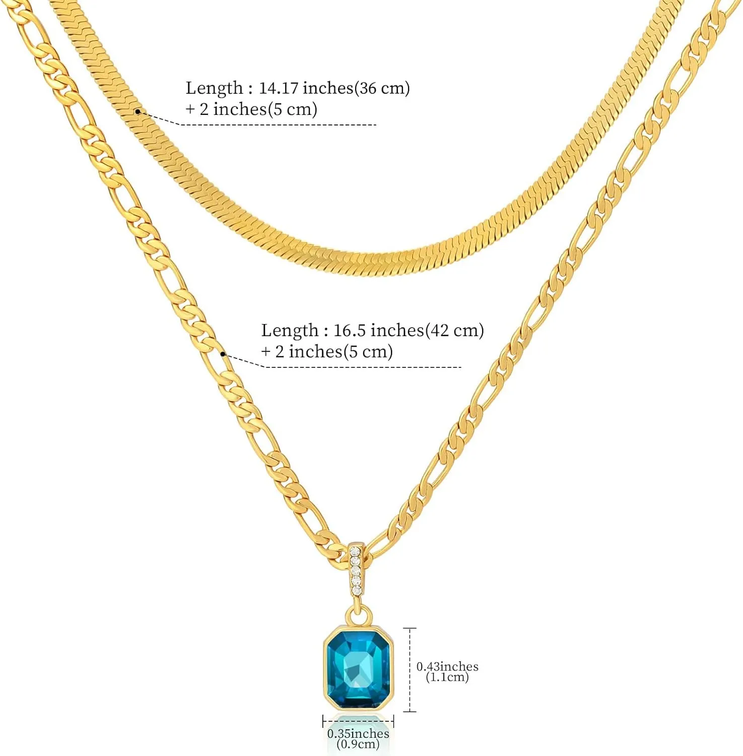 ACECHA Gold Layered Necklaces for Women, 18K Gold Plated Emerald Pendant Rectangle Necklaces for Teen, Layering Choker Necklace Jewelry Gifts