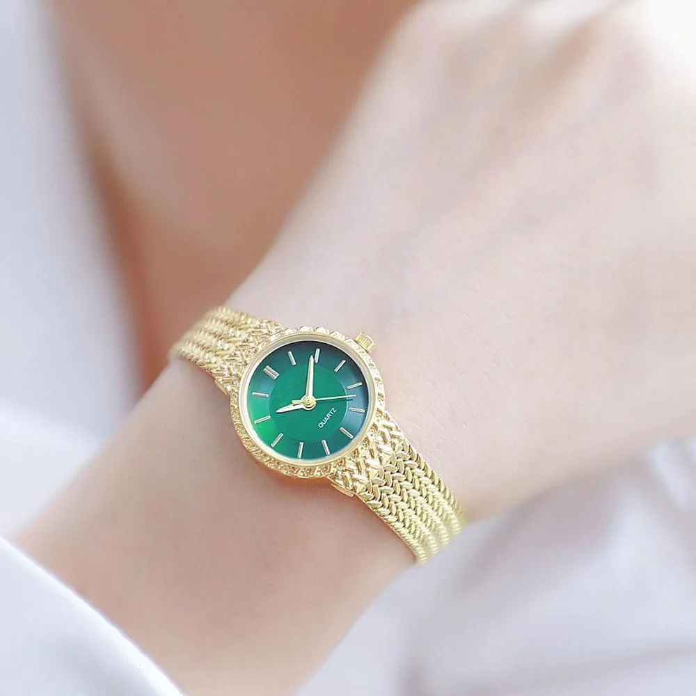 ADSBIAOYE Gold Watches for Women Fashion Simple Ladies Quartz Small Wrist Watches Dainty Stainless Steel Mesh Band Dress Waterproof Bangle Bracelet Watch