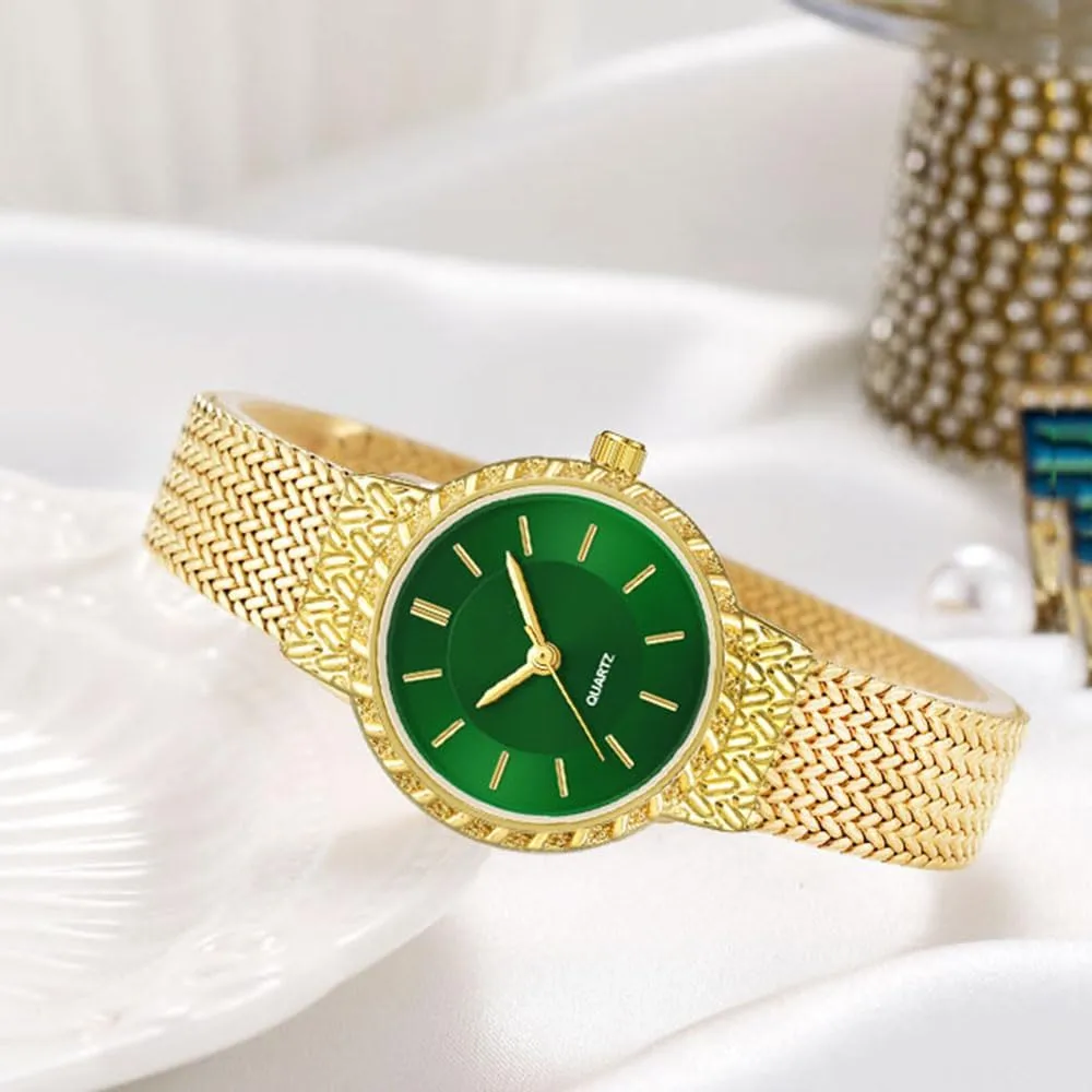 ADSBIAOYE Gold Watches for Women Fashion Simple Ladies Quartz Small Wrist Watches Dainty Stainless Steel Mesh Band Dress Waterproof Bangle Bracelet Watch
