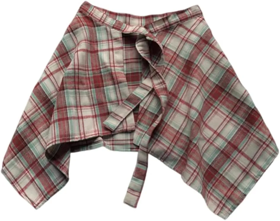 Adult Kids Plaids Skorts Skirts Summers Asymmetrical Minis Skirt Casual High Waist Tie Front Pleated Multicolored