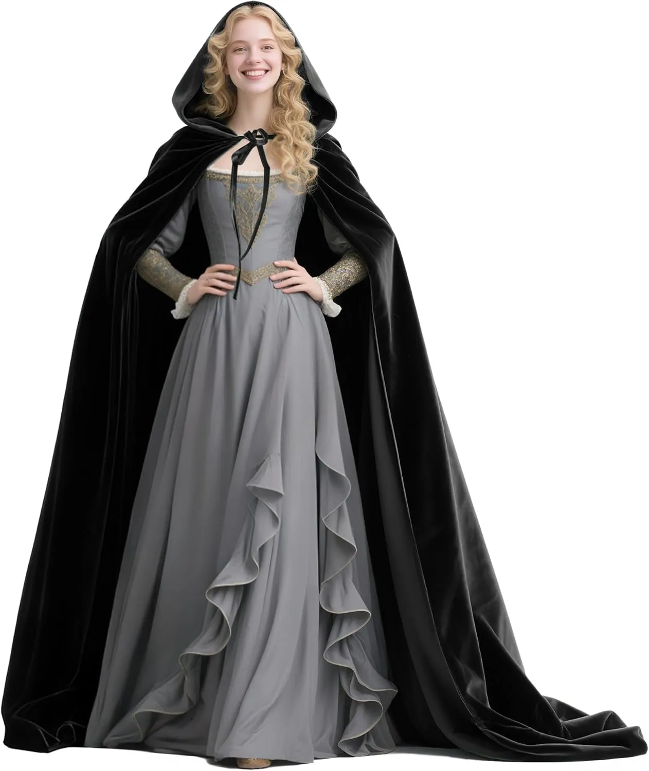 Adult Velvet Cloak Hooded Cape Medieval Cloak Renaissance Cape Halloween Queen King Robe Costume