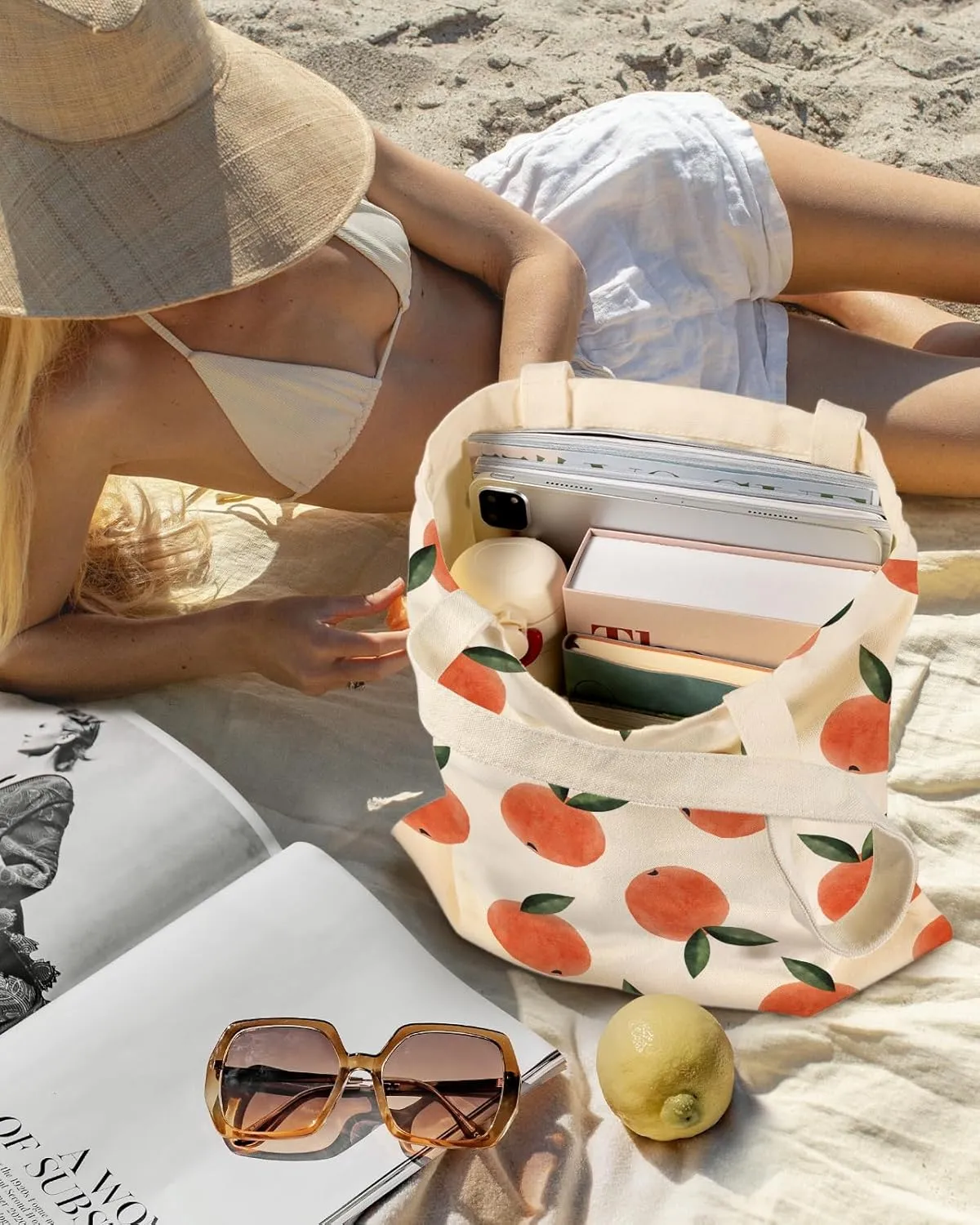 Aesthetic Canvas Tote Bag for Women - Sturdy Cloth Cotton Totes Bag with Pattern Shoulder Bag