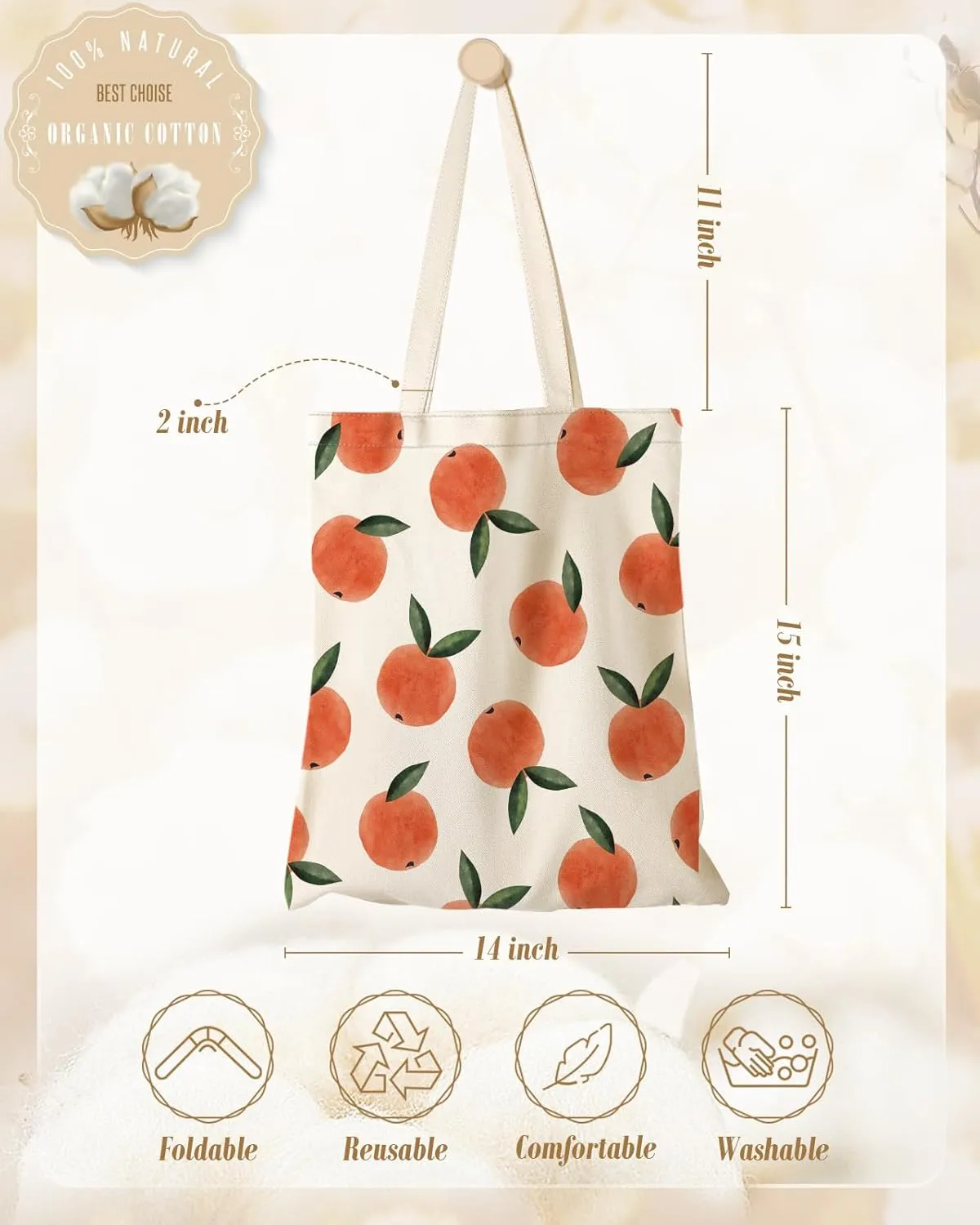 Aesthetic Canvas Tote Bag for Women - Sturdy Cloth Cotton Totes Bag with Pattern Shoulder Bag