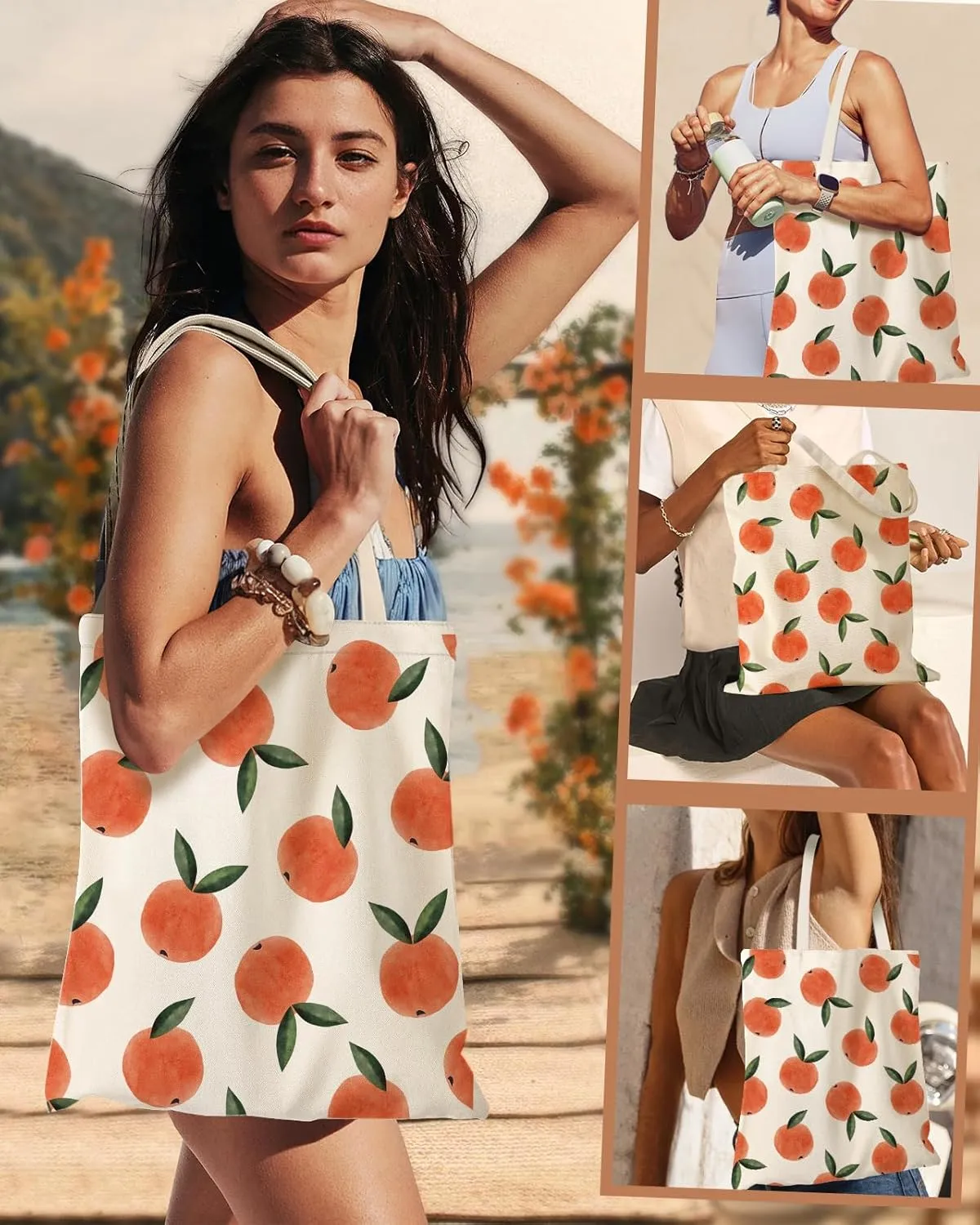 Aesthetic Canvas Tote Bag for Women - Sturdy Cloth Cotton Totes Bag with Pattern Shoulder Bag