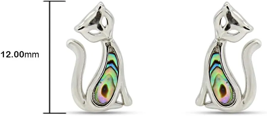 AFFY Abalone Shell Animal (Dolphin, Unicorn, Seahorse, Turtle, Cat) 14k White Gold Over Sterling Silver Stud Earrings Jewelry Gift