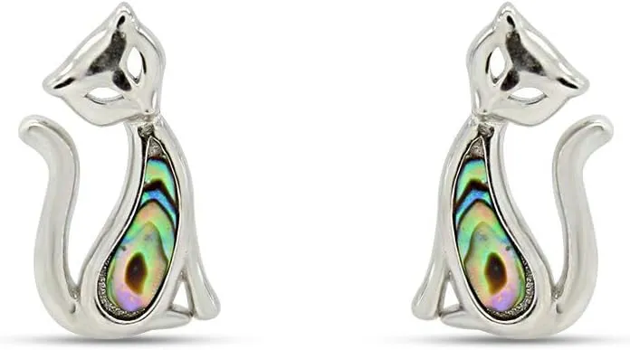 AFFY Abalone Shell Animal (Dolphin, Unicorn, Seahorse, Turtle, Cat) 14k White Gold Over Sterling Silver Stud Earrings Jewelry Gift
