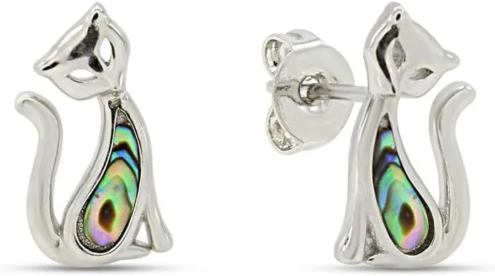 AFFY Abalone Shell Animal (Dolphin, Unicorn, Seahorse, Turtle, Cat) 14k White Gold Over Sterling Silver Stud Earrings Jewelry Gift