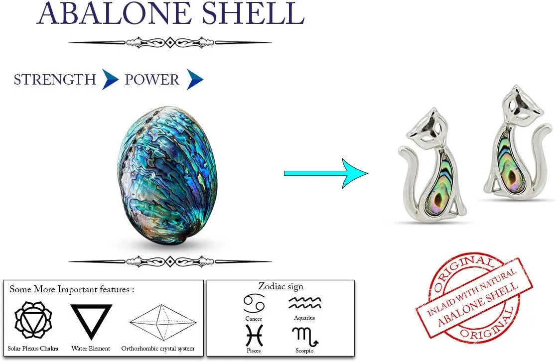 AFFY Abalone Shell Animal (Dolphin, Unicorn, Seahorse, Turtle, Cat) 14k White Gold Over Sterling Silver Stud Earrings Jewelry Gift