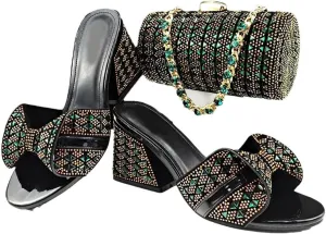 African Wedding Crystal Shoes Bag Set with Diamond-Embellished Heels and Evening Purse