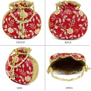 Aheli Embroidered Floral Potli Bag Gift for Women Handmade Ethnic Purse Evening Handbags Stylish Bridal Fashion Clutch Bag