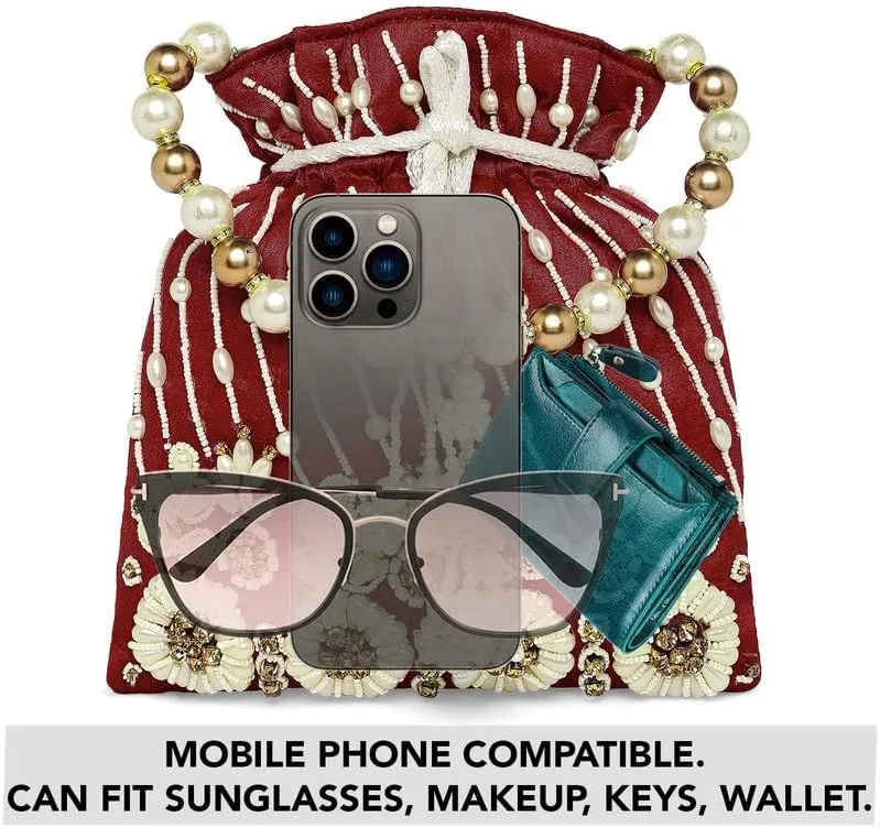 Aheli Gold Potli Bag Gift for Women Handmade Evening Wristlet Handbag Stylish Bridal Purse Fashion Bag