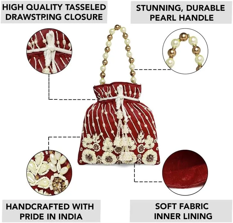 Aheli Gold Potli Bag Gift for Women Handmade Evening Wristlet Handbag Stylish Bridal Purse Fashion Bag