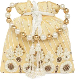 Aheli Gold Potli Bag Gift for Women Handmade Evening Wristlet Handbag Stylish Bridal Purse Fashion Bag