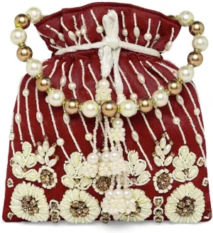 Aheli Gold Potli Bag Gift for Women Handmade Evening Wristlet Handbag Stylish Bridal Purse Fashion Bag