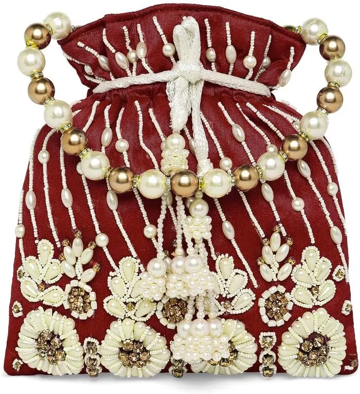 Aheli Gold Potli Bag Gift for Women Handmade Evening Wristlet Handbag Stylish Bridal Purse Fashion Bag
